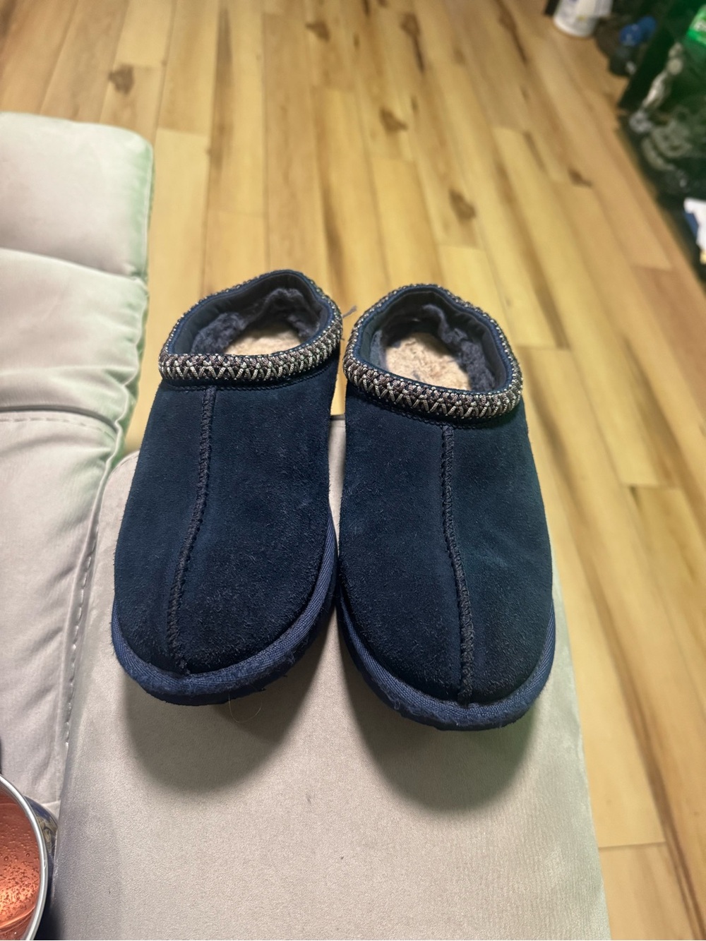 Men's Navy Suede Slip-On Slipper with Faux Fur Lining